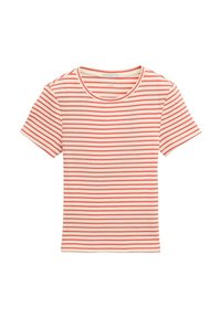 Randig bomull T-shirt med rund halsringning, med horisontella röda och vita ränder. Korta ärmar och en figurnära passform.