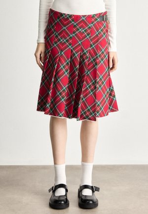 TARTAN PLEATED MIDI SKIRT - A-lijn rok - ornamental red