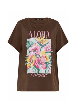 Yours Clothing, PLUS SIZE CASUAL TOPS - T-shirt imprimé - chocolate