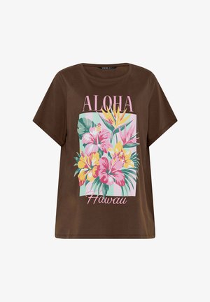 Yours Clothing, PLUS SIZE CASUAL TOPS - T-shirts print - chocolate