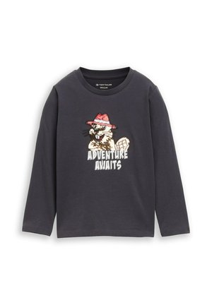 TOM TAILOR, TOM TAILOR T-SHIRT LANGARMSHIRT MIT BIBER-PRINT - T-shirt à manches longues - coal grey