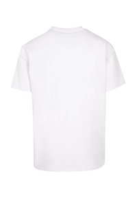 Weißes T-Shirt mit kurzen Ärmeln, aus Baumwollstoff, Rundhalsausschnitt, gerader Saum, schlichtes Design, ohne Grafiken oder Muster, Rückansicht gezeigt.