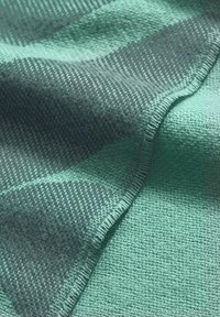 Tissu texturé dans des nuances de bleu canard et de vert foncé, présentant un motif à carreaux et un bord légèrement ondulé, mettant en valeur le détail du tissage.