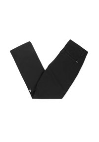Pantaloni neri a gamba dritta, realizzati in stoffa liscia, con una tasca sul retro. Il design presenta un'etichetta discreta vicino all'orlo. Nessun motivo o decorazione visibile.