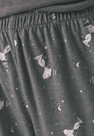 Grijze pyjamashorts met een bedrukt patroon van cartoonachtige dieren en sterren. Zachte katoenstof met een elastische tailleband voor comfort.