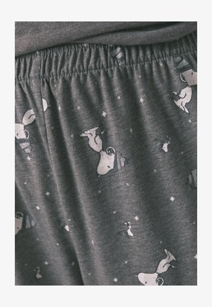 Grijze pyjamashorts met een bedrukt patroon van cartoonachtige dieren en sterren. Zachte katoenstof met een elastische tailleband voor comfort.