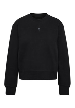 Zwart sweatshirth met lange mouwen en ronde hals, met een klein reflecterend dubbel-chevron logo centraal onder de halslijn.