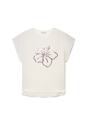 Terranova, CON STAMPA FIORI E PAILLETTES - T-shirt con stampa - bianco lana