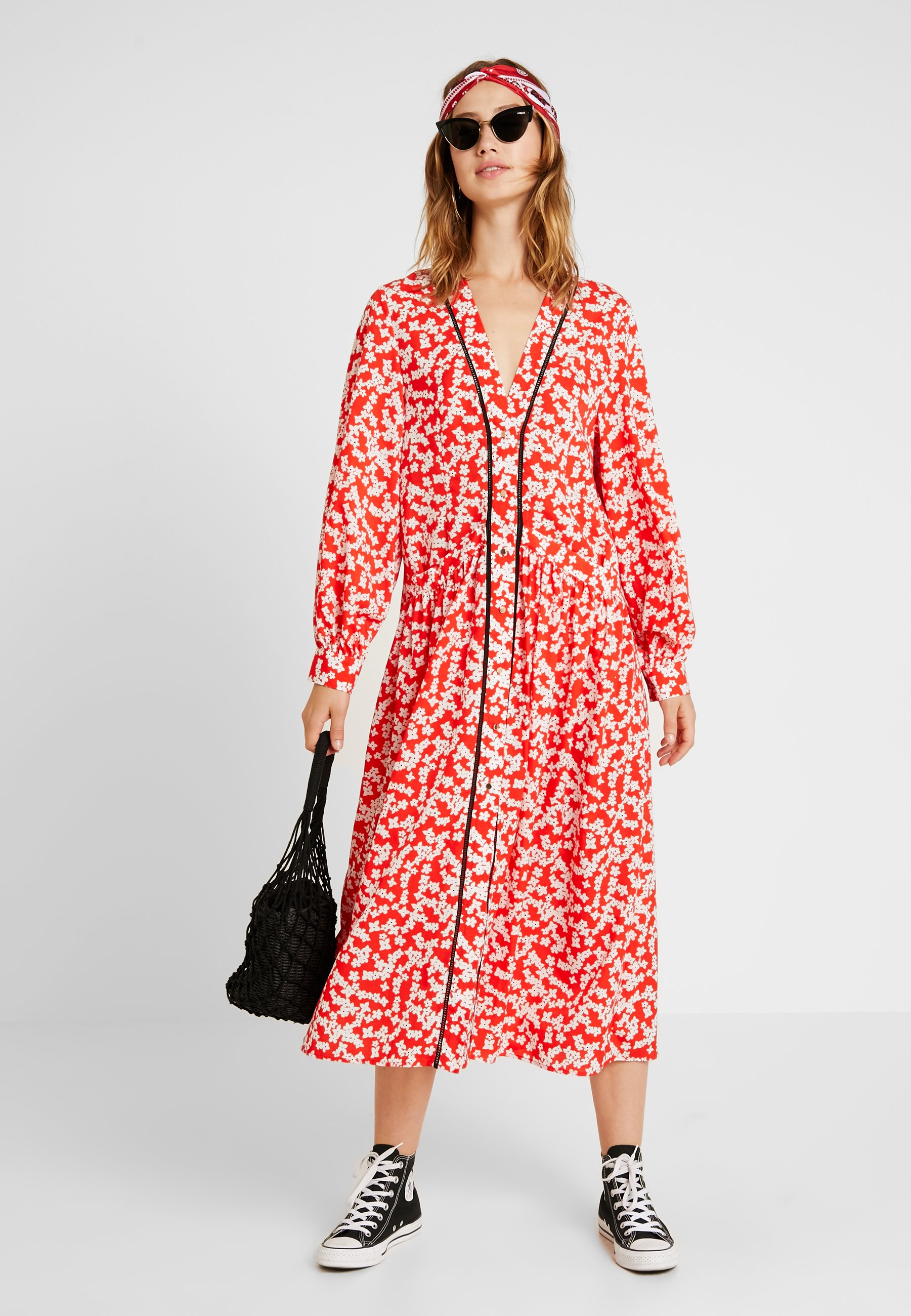 topshop red printed smock dress