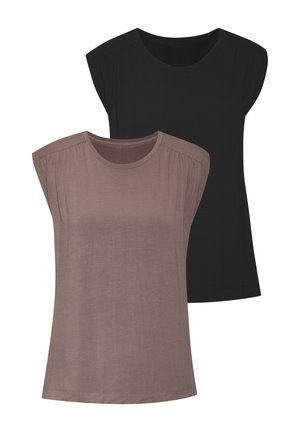 PACK OF 2 - Základné tričko - taupe schwarz