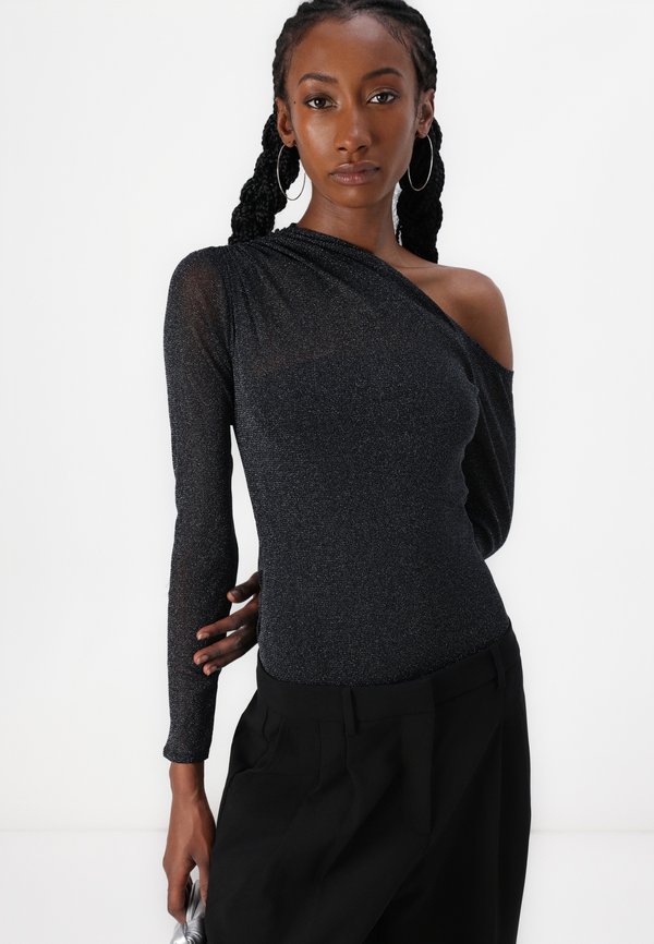 Long-Sleeve Asymmetrical Draped Mesh Bodysuit - Long sleeved top4