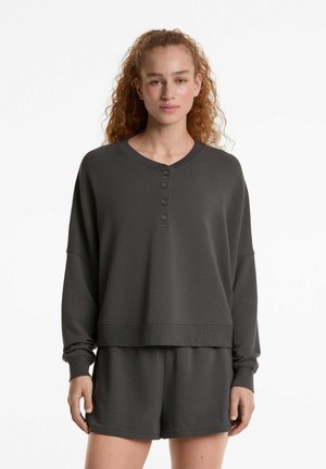 OYSHO SOFT-TOUCH BUTTONED - Sportska majica - mottled dark grey