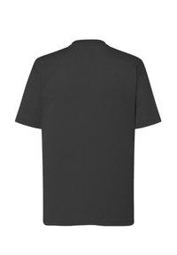 Czarna, krótko rękawowa koszulka wykonana z bawełny, z okrągłym dekoltem i gładkim tyłem bez grafiki czy ozdób.