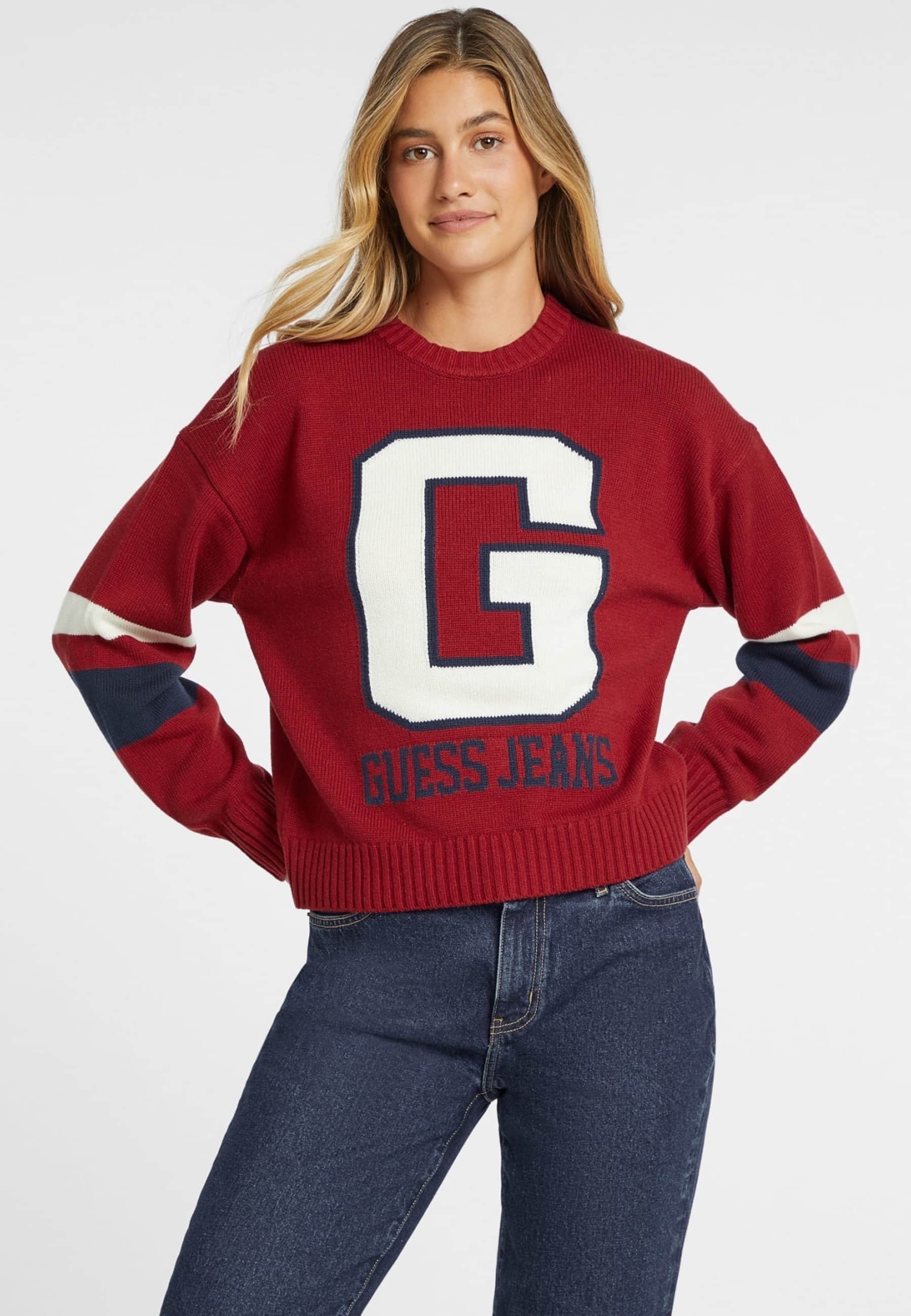 Maglione Donna Guess Maglione Rosso Guess Maglione LS VN MADELINE