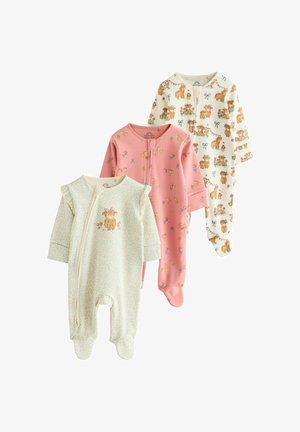 Next, REGULAR FIT - TWO WAY ZIP BABY SLEEPSUITS 3 PACK - Tutina - pink green hamish