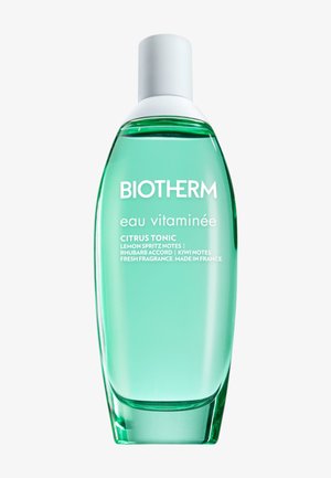 Biotherm Eau Vitaminée Citrus Tonic tonerfles met groene vloeistof, witte dop en geurtonen van citrus, rabarber en kiwi.