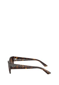 Occhiali da sole tartarugati con lenti rettangolari, dotati di una finitura lucida e di una leggera sfumatura. Logo Ray-Ban sul lato.