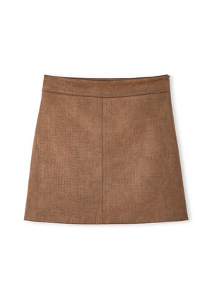 Brąskowa spódnica z imitacji skóry z teksturowanym wzorem krokodyla, o dopasowanym kroju i z zamkiem błyskawicznym z tyłu.