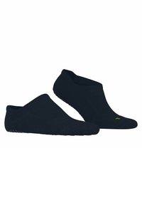 Crne, niskoprofilne čarape s teksturiranom tkaninom, koje imaju rebrasti rub i mali zeleni naglasak na prstu. Protivklizni grip na potplatu.