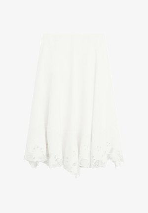Massimo Dutti, FLARED MIDI SKIRT WITH EMBROIDERY - A-snit nederdel - white
