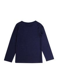 Camicia a maniche lunghe blu navy realizzata in morbido cotone. Presenta un collo rotondo e un design semplice e classico senza motivi o decorazioni.