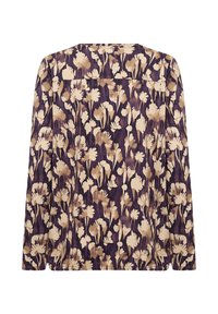 Långärmad skjorta i lila tyg med blommönster i krämvitt och beige. Har en avslappnad passform och rundad halsringning.