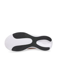 Suola della scarpa con una combinazione di colori bianco e nero, caratterizzata da un motivo testurizzato per la presa e una forma arrotondata ed ergonomica.