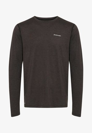 Langærmet skjorte i mørkegrå stof, med rund halsudskæring og subtilt logo på venstre bryst. Blød tekstur med en afslappet pasform.