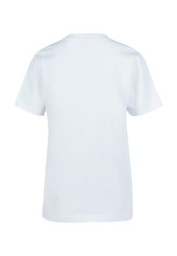 White cotton t-shirt, short sleeves, crew neck, smooth texture, plain design with no embellishments or patterns.