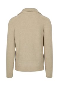 Beige geribbeld sweater met een opgevouwen kraag, lange mouwen en een rechte zoom. Gemaakt van gestructureerde brei stof met subtiele details.