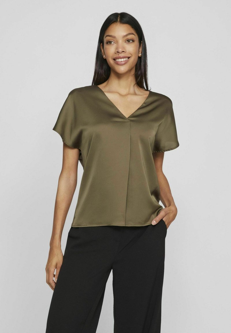 VILA VIELLETTE V NECK - Palaidinė - dusty olive