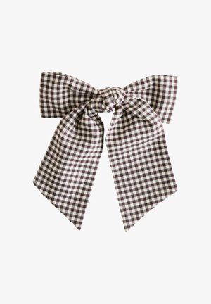Braun-weißes Vichy-Karo-Haarband mit einem geknoteten Mittelpunkt und zwei breiten Bändern mit strukturierter Textiloptik.