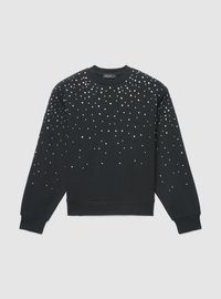 Sweat-shirt noir avec encolure arrondie, manches longues et finition texturée. Orné de clous argentés éparpillés sur le devant.
