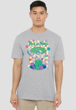 Cotton Soul, RICK AND MORTY FALLING PORTALS - Print T-shirt - mottled light grey