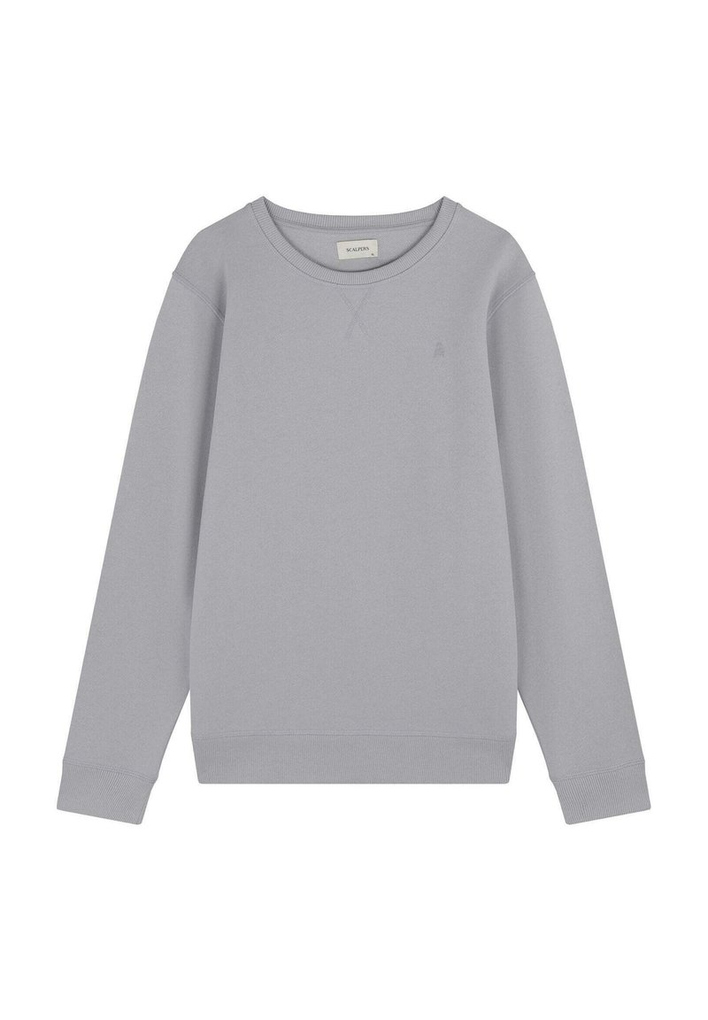 Grau Sweatshirt aus weichem Material, mit geripptem Kragen und Bündchen, sowie einem dezenten Logo-Detail auf der Vorderseite. Schlichtes und lässiges Design.