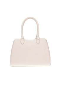 Borsa a mano in pelle bianca con parte superiore arrotondata, doppio manico e texture in rilievo. Presenta un design minimalista senza hardware o motivi aggiuntivi.