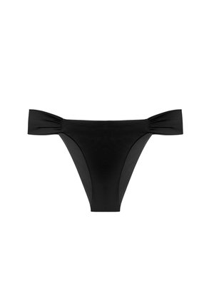 Chilot de bikini negru cu bretele laterale late, strânse și talie joasă, conceput pentru costume de baie sau haine de plajă.