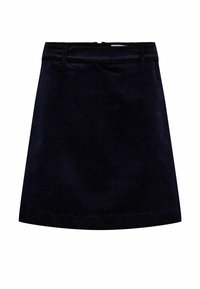 Mustat corduroy A-linja hame, jossa on vyölenkit ja piilotettu takavyötäröhihna, esillä valkoista taustaa vasten.