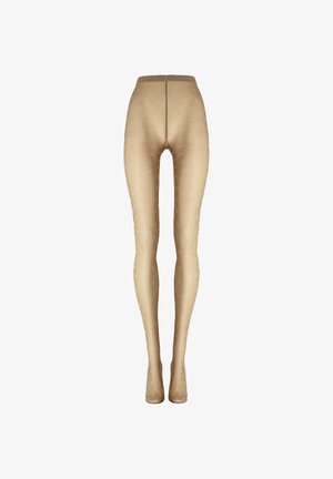 Beige Strumpfhose mit einem strukturierten Muster aus kleinen, erhabenen Punkten. Verfügt über eine glatte Oberfläche und einen breiten Bund für Komfort.