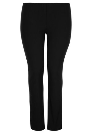 Schwarze Leggings mit schmaler Passform, glatter Textur und geradem Bein. Keine sichtbaren Beschläge oder Muster.