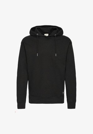 Juodas gobtuvėlis iš švelnios medžiagos, su raištelių uždarymu, raukšlėtomis rankovėmis ir logotipo etiketėmis apatinėje krašto dalyje.