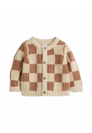 Next, Cardigan - tan ecru checkerboard