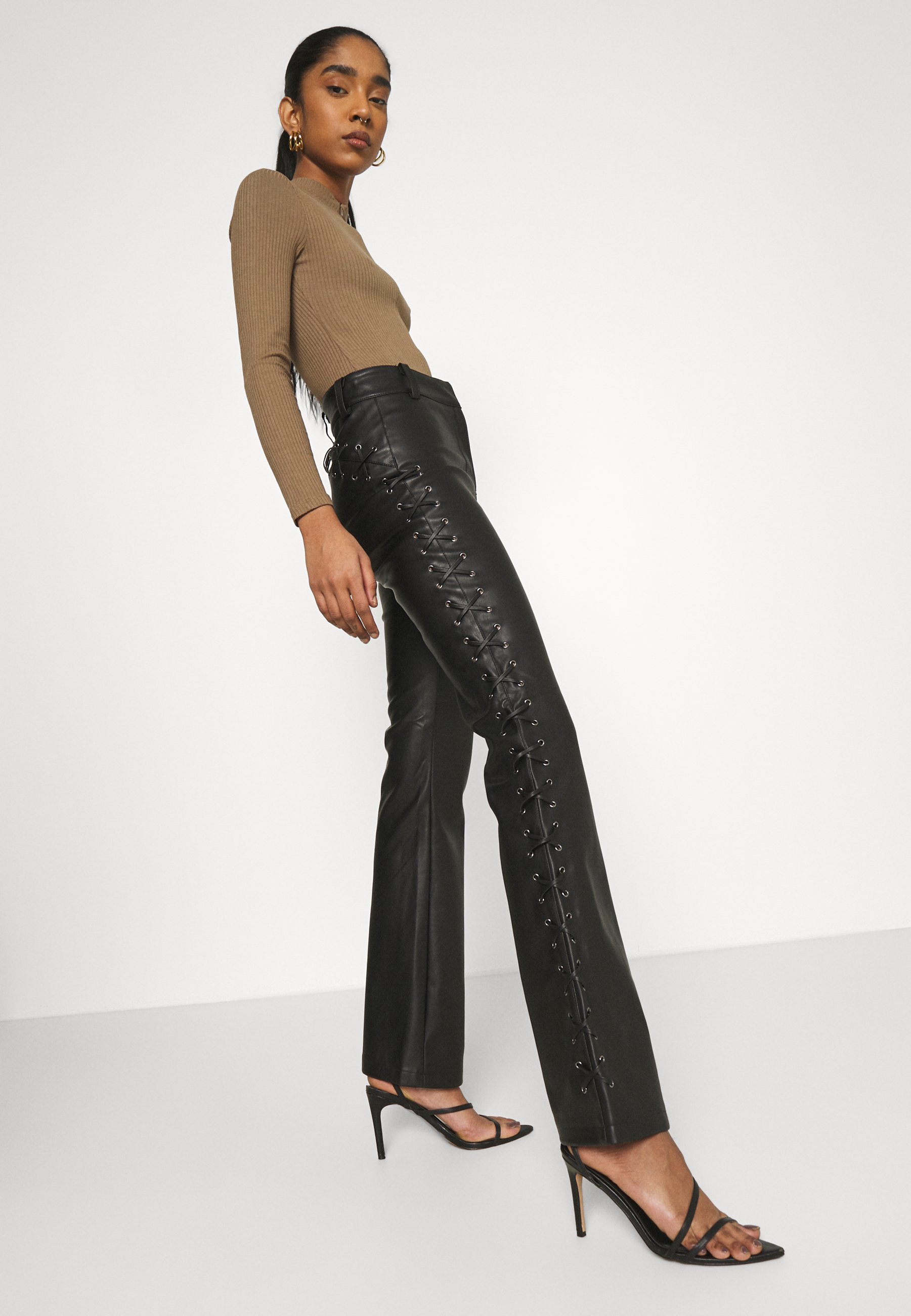 Topshop LACE UP FLARES - Bukser - black 