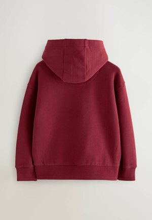 Burgundowa hoodie wykonana z miękkiej bawełnianej mieszanki, z dużym kapturem, prążkowanymi mankietami i prostym, estetycznym designem bez widocznych wzorów.