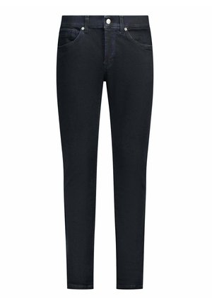 Jeans neri slim fit con chiusura frontale a bottoni, tasche anteriori e posteriori e design classico a cinque tasche.