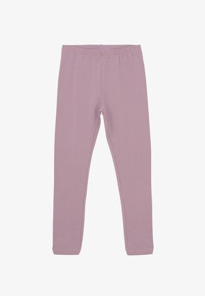 Lila Leggings aus weichem, dehnbarem Baumwollstoff mit einem elastischen Bund und ohne Taschen. Sie zeichnen sich durch eine enganliegende Passform und eine glatte Textur aus.