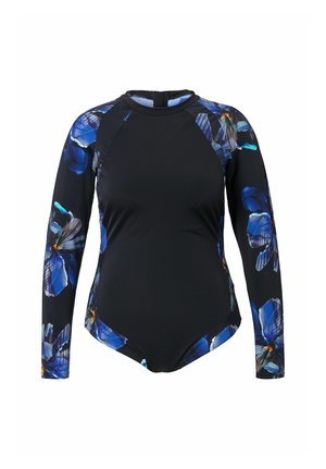 Ulla Popken, LONG SLEEVE FLORAL PRINT SWIMSUIT - Badedragt - black