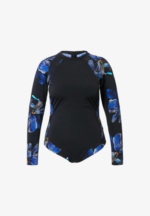 Ulla Popken, LONG SLEEVE FLORAL PRINT SWIMSUIT - Badedragt - black