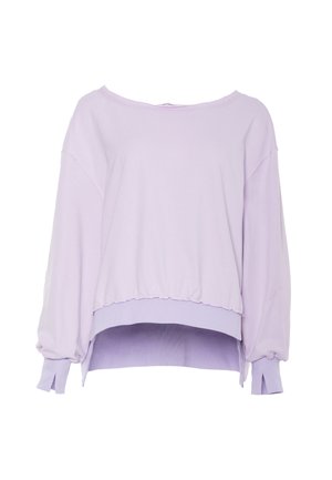 Lila oversized sweatshirt met lange mouwen, verzakte schouders, geribbelde manchetten met duimgaten en een high-low zoom met zijsplitten.