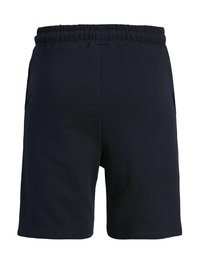 Marineblå shorts lavet af blødt stof med elastisk talje og sidelommer, med lige snit og en glat finish.